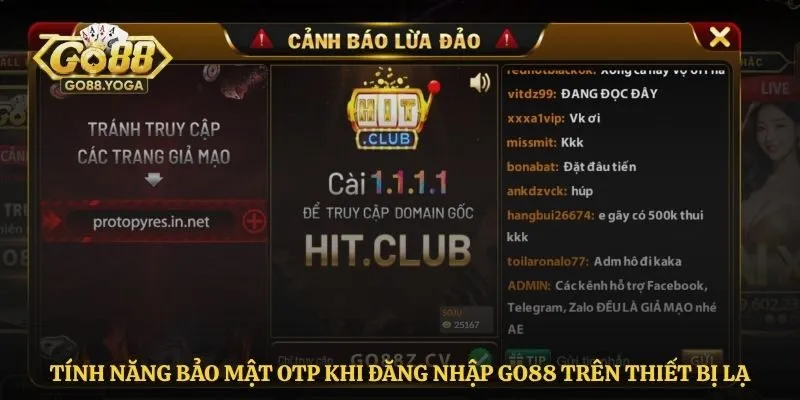 Tính năng bảo mật OTP khi đăng nhập Go88 trên thiết bị lạ